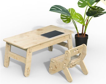 Diseño de juego de mesa y silla para niños de madera (rectángulo) para 1 - 2 años - Archivos de corte digital