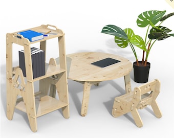 Kids' Table, Chair & Bookshelf Set: CNC Digital Cut Files (12mm)
