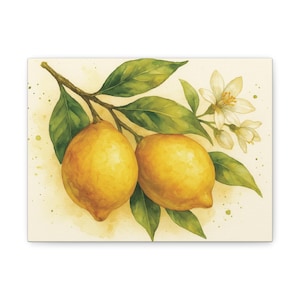 Lemon Branch Canvas Print: Botanical Kitchen Wall Art