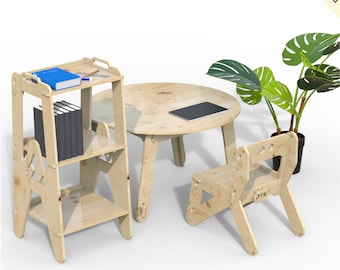 Kids Table, Chair & Bookshelf Set: CNC Digital Cut Files (DXF, DWG)