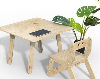 Ensemble table et chaise en bois pour enfants (carrés) pour 4-6 ans - Fichiers numériques