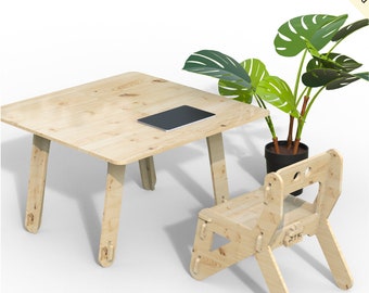 Set tavolo e sedia per bambini in legno (quadrato) design per 3 - 4 anni - File di taglio digitale