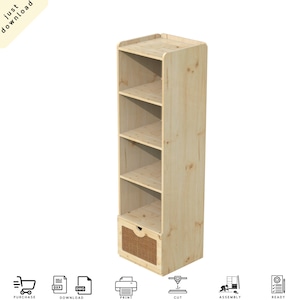 Bücherregal aus Holz mit Regalen, bietet feste Regale, Weidenschublade, einen oben geschlossenen Schrank mit flacher Tür für Digital Cut Files