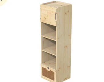 Wooden Bookcase Digital Cut Files: Wicker Drawer, Closed Cabinet (DXF & DWG)