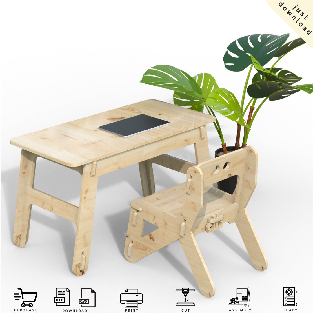 Kids' Table and Chair Set: CNC Digital Cut Files (DXF, DWG)