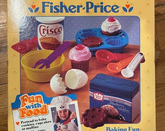 Fisher Price Fun Food Baking Set New in box RARE 6502 Cupcakes Frosting Egg 1987