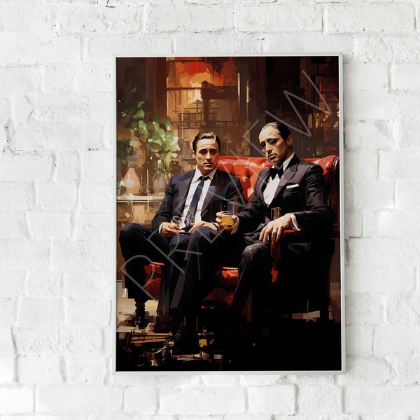 Iconic Mafia Film Duo Poster, Vintage Style Cinematic Decor, Classic Suit Characters Wall Art, Metal Magnet Tapestry Canvas Puzzle Mouse Pad