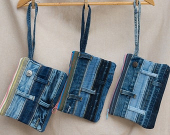 Upcycled Denim Wristlet- Handmade