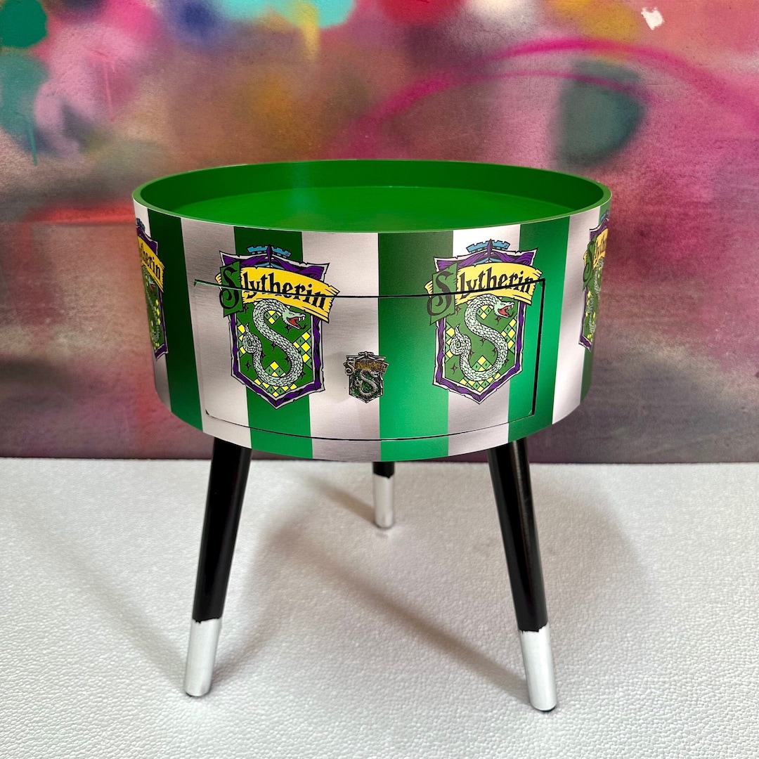Harry Potter Inspired Side Table, Slytherin, Green and Silver