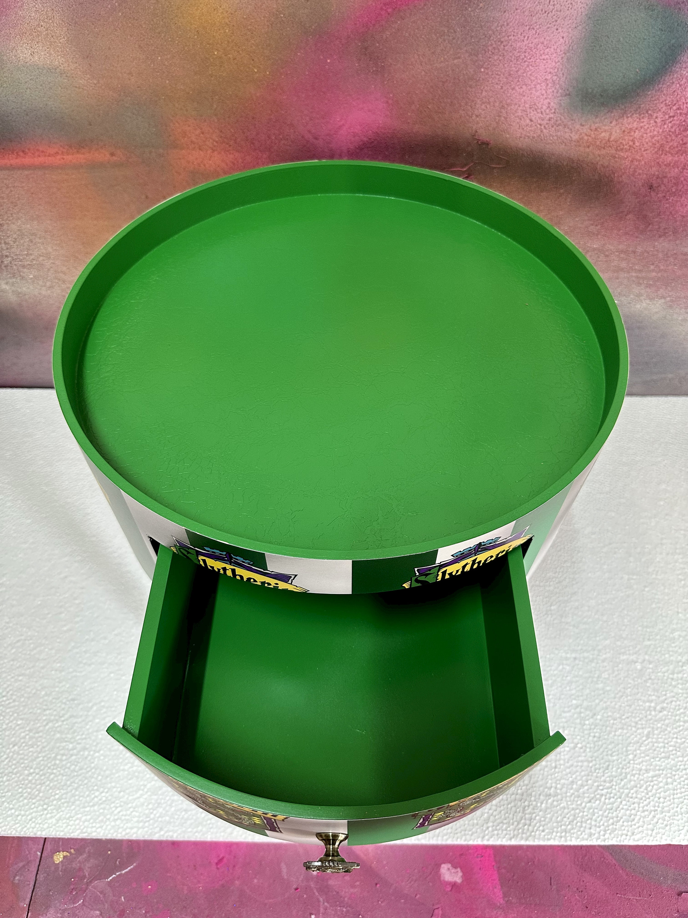 Harry Potter Inspired Side Table, Slytherin, Green and Silver