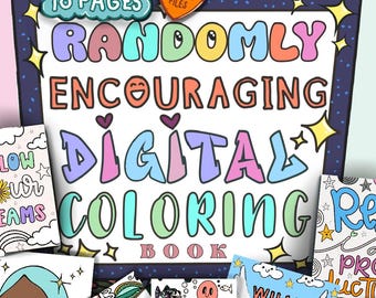 Willekeurig bemoedigend digitaal kleurboek, procreate-kleuring, appelpotloodkleuring, cadeaus voor kunstenaars, cadeaus geestelijke gezondheid