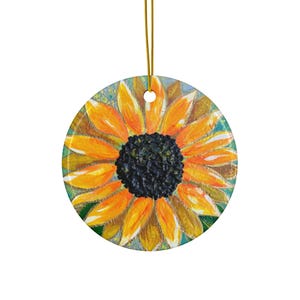 Adornos de cerámica, adorno de girasol pintado, regalo de girasol artístico, adorno navideño, decoración rústica para el hogar, coleccionable colorido, para amantes del arte.