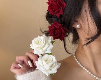 Gorgeous Rose Hair Clips,Wedding Flower Hair Clips,Holiday Hair Accessories,Bridal Hair Accessories,Beach Vacation Bohemia Flower Hair Clips