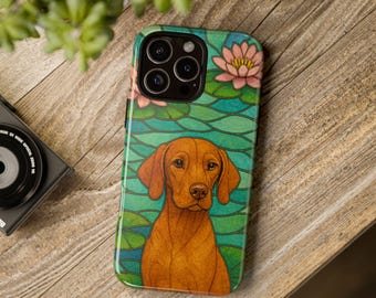 Vizsla Phone Case, Stained Glass Style, Floral Design, Cute Pet Gift, Dog Lover Phone Cover, iPhone Case, Samsung, Pixel, Hungarian Pointer