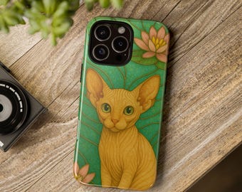 Sphynx Phone Case, Stained Glass Style, Floral Design, Cute Pet Gift, Cat Lover Phone Cover, iPhone Case, Samsung, Pixel, Canadian Sphynx