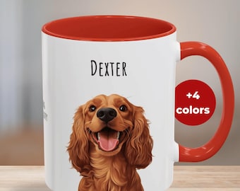 Personalized Cute Cocker Spaniel Accent Coffee Mug (11, 15oz) - Colorful Dog Lover Gift, Custom Pet Portrait Cup, Animal Lover Present, Gift