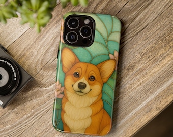 Pembroke Welsh Corgi Phone Case, Stained Glass Style, Floral Design, Cute Pet Gift, Dog Lover Phone Cover, iPhone Case, Samsung, Pixel,Corgi