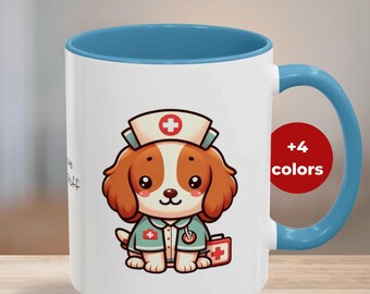 Cute Brittany Spaniel Dog Nurse, Coffee Mug, Kawaii Stethoscopes Nurse Bag, Fluff Love Medical Stuff, Gift for Nurses, Dog Lovers, 11oz 15oz