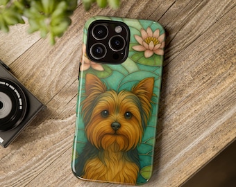 Yorkshire Terrier Phone Case, Stained Glass Style, Floral Design, Cute Pet Gift, Dog Lover Phone Cover, iPhone Case, Samsung, Pixel, Yorkie