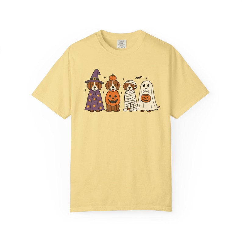Comfort Colors® Brittany Spaniel Halloween-tröja, rolig hundkostym-tröja, retro läskig hundälskare-tröja, mysig Brittany Spaniel-mamma-gåva för hösten Butter