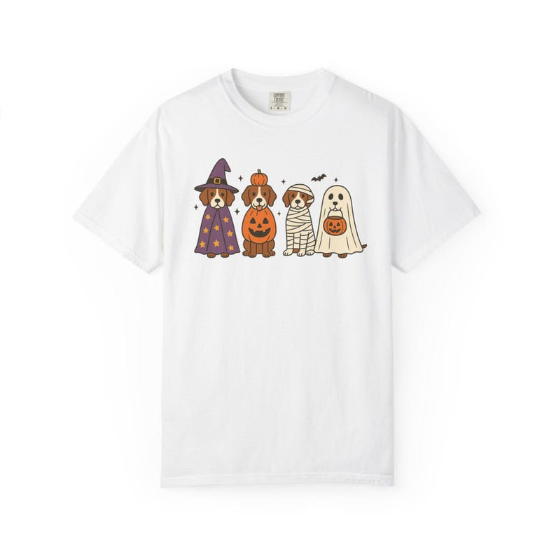 Comfort Colors® Brittany Spaniel Halloween-tröja, rolig hundkostym-tröja, retro läskig hundälskare-tröja, mysig Brittany Spaniel-mamma-gåva för hösten White
