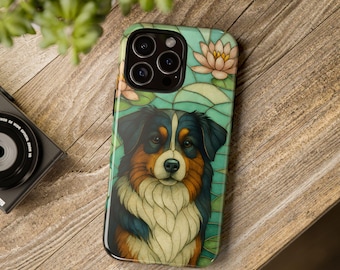 Australian Shepherd Phone Case, Stained Glass Style, Floral Design, Cute Pet Gift, Dog Lover Phone Cover, iPhone Case, Samsung, Pixel,Aussie
