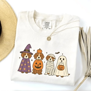Comfort Colors® Brittany Spaniel Halloween Shirt, Funny Dog Costume Tee, Retro Spooky Dog Lover Shirt, Fall Cozy Brittany Spaniel Mom Gift