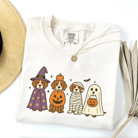 Comfort Colors® Brittany Spaniel Halloween Shirt, Funny Dog Costume Tee, Retro Spooky Dog Lover Shirt, Fall Cozy Brittany Spaniel Mom Gift