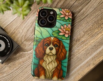 Cavalier King Charles Spaniel Phone Case, Stained Glass Style, Floral, Cute Pet Gift, Dog Lover Phone Cover, iPhone Case, Samsung, Pixel