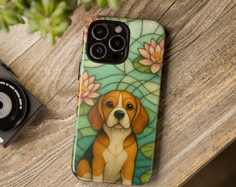Beagle Phone Case, Stained Glass Style, Floral Design, Cute Pet Gift, Dog Lover Phone Cover, iPhone Case, Samsung, Pixel, Southern Hound