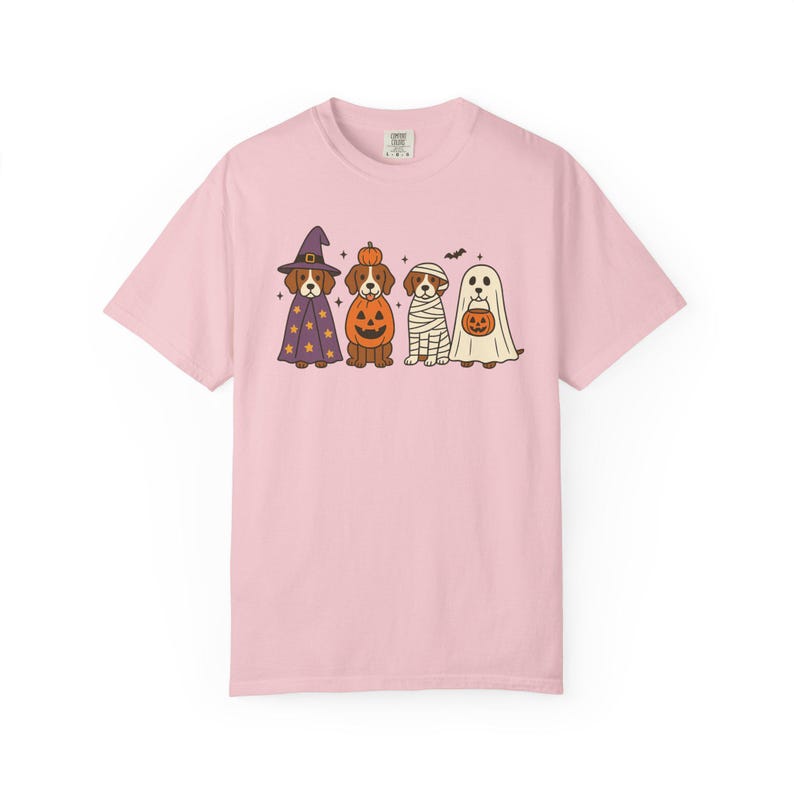 Comfort Colors® Brittany Spaniel Halloween-tröja, rolig hundkostym-tröja, retro läskig hundälskare-tröja, mysig Brittany Spaniel-mamma-gåva för hösten Blossom