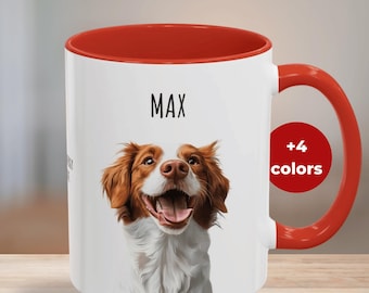 Personalized Cute Brittany Spaniel Accent Coffee Mug (11, 15oz) - Colorful Cup, Dog Lover Gift, Custom Pet Mug, Breton, French Brittany Mug