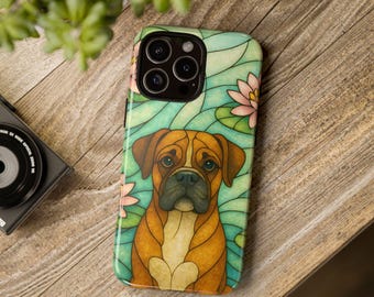 German Boxer Phone Case, Stained Glass Style, Floral Design, Cute Pet Gift, Dog Lover Phone Cover, iPhone Case, Samsung, Pixel, Boxer Dog