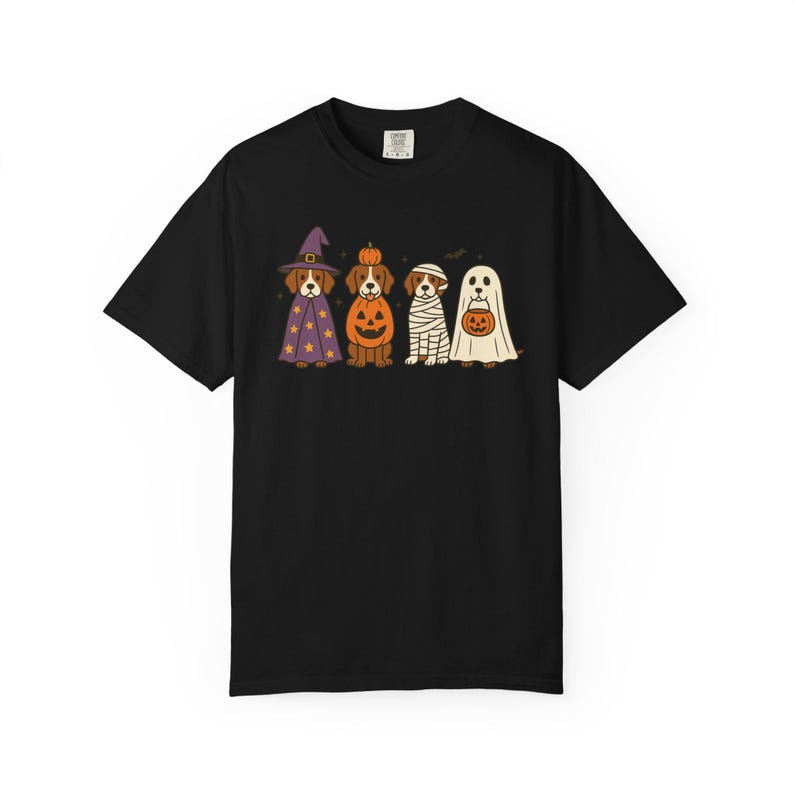 Comfort Colors® Brittany Spaniel Halloween-tröja, rolig hundkostym-tröja, retro läskig hundälskare-tröja, mysig Brittany Spaniel-mamma-gåva för hösten Black