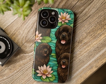 Newfoundland Phone Case, Stained Glass Style, Dog Floral Design, Cute Pet Gift, Animal Lover, Custom Phone Cover, iPhone, Samsung, Pixel