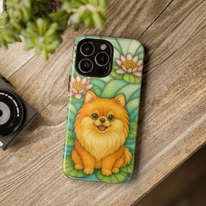 Pomeranian Phone Case, Stained Glass Style, Floral Design, Cute Pet Gift, Dog Lover Phone Cover, iPhone Case, Samsung, Pixel, Pom Dog, Zwers