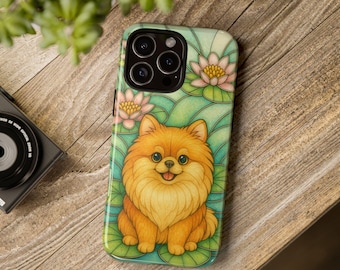 Pomeranian Phone Case, Stained Glass Style, Floral Design, Cute Pet Gift, Dog Lover Phone Cover, iPhone Case, Samsung, Pixel, Pom Dog, Zwers