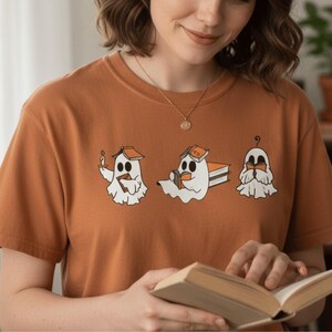 Cute Ghosts Reading Books Halloween Shirt, Retro Cute Ghosts Shirt, reading ghost shirt, ghost book shirt, love reading tee Comfort Colors®