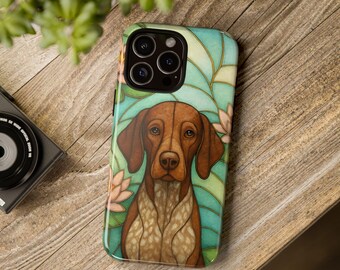 German Shorthaired Pointer Phone Case, Stained Glass Style, Floral Design, Cute Pet Gift, Dog Lover Phone Cover, iPhone Case, Samsung, Pixel