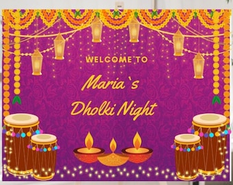 Dholki Sangeet Decor & Mehendi-welkomstborden, Mehndi-welkomstbord als slingers Welkom Dholki-bord Mendhi-bord, Dholki-uithangborden Haldi