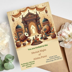 Printable invites Digital Mehndi invitations&Dholki Invite, Mendhi Card, Dholki Wedding invitations Template Online Canva Print Orange Red