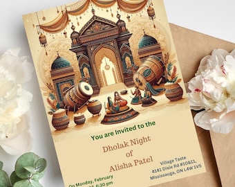 Afdrukbare uitnodigingen Digitale Mehndi-uitnodigingen en Dholki-uitnodiging, Mendhi Card, Dholki-huwelijksuitnodigingen online sjabloon canvasprint oranjerood