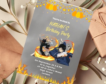 Editable Manga Birthday Invitation | Printable Birthday Party Invitation | Digital Kids Party Template | Fullmetal Alchemist Birthday Invite