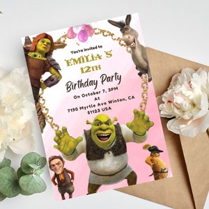 Kids Digital Invitation Template, Funny Party Invite, Funny Characters Invitation, Shreked Birthday Invite, Children Birthday Invitation