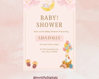 Klassieke Evite-uitnodiging, elektronische babyshoweruitnodiging, digitale mobiele uitnodigingen, bewerkbare smartphonesjabloon babyshower feestje