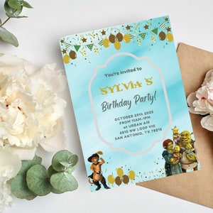 Printable Aqua Digital Invitation,Funny Party Invite,Funny Shreked Characters Invitation,Shrekling Birthday Invite,Shruk Birthday Invitation