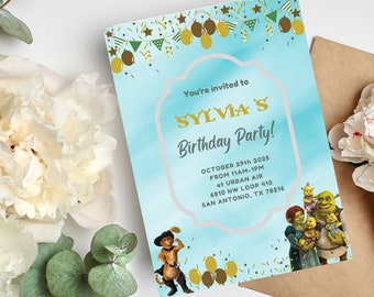Printable Aqua Digital Invitation,Funny Party Invite,Funny Shreked Characters Invitation,Shrekling Birthday Invite,Shruk Birthday Invitation
