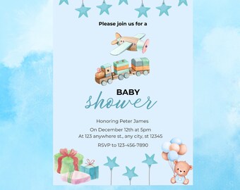 Klassieke Evite-uitnodiging, elektronische babyshoweruitnodiging, digitale mobiele uitnodigingen, bewerkbare smartphonesjabloon babyshower feestje