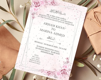 Invitation Walima | Faire-part de mariage musulman | Invitation Valima numérique | Modèle modifiable | Téléchargeable | Carte Valima imprimable Argent