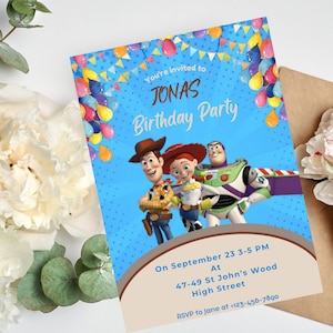 Editable Toy Invitation, Story Birthday, Party Buzz Lightyear, Digital Editable Template Printable 5x7, Woody Birthday Invite Card